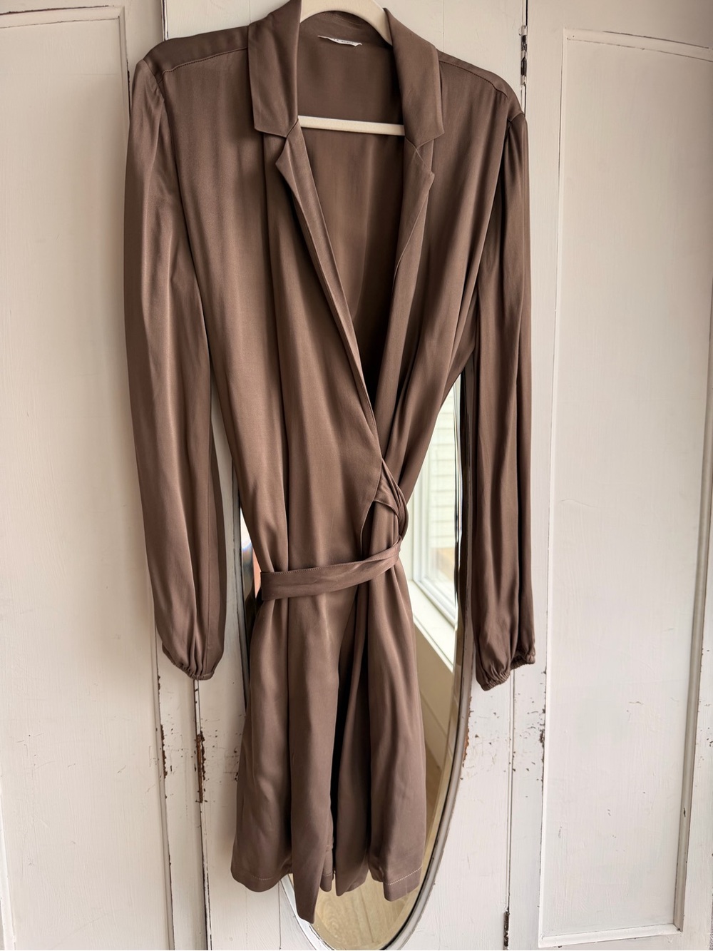YaYa Taupe Wrap-Front Long Sleeve Dress